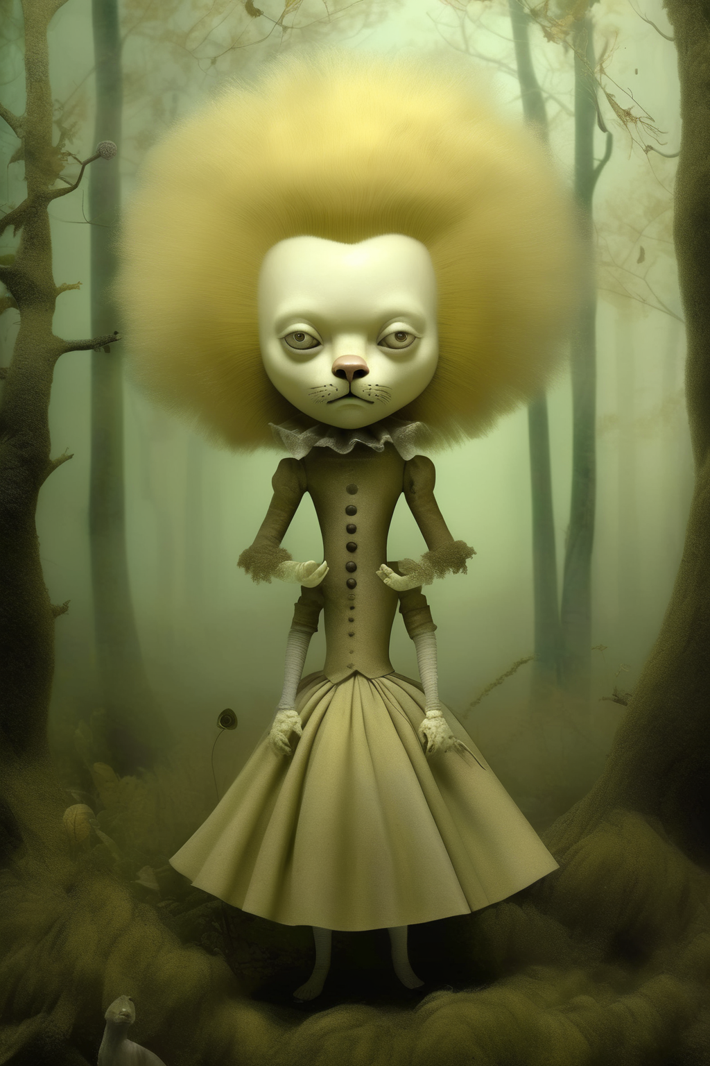 <lora:Ray Caesar Style:1>Ray Caesar Style - A lion with a human face in a mystical forest