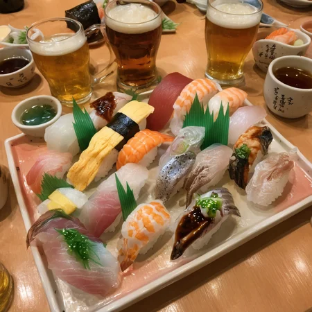 best quality, ultra-detailed,
nigiriL, sushi, still life, food, sushi, food focus, bottle, rice, chopsticks, seaweed, beer, beer mug, realistic,
<lora:sushi_SDXL_V2:1>
