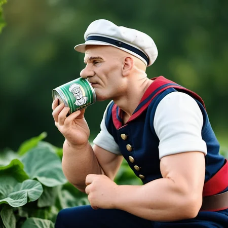 Popeye1024, a sailor, eating spinach from a can, highly detailed, photography, ultra sharp, film, bokeh, professional, 4k <lora:add-detail-xl:1.5> <lora:Popeye1024:0.8>