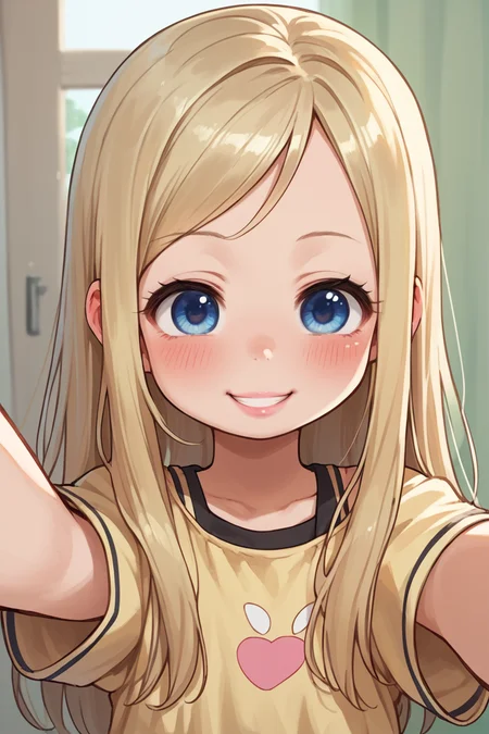 score_9,score_8_up,score_7_up,score_6_up,score_5_up,score_4_up,
<lora:matsuri_PDXL:1>cimmatsuri,
1girl, solo, cute, pretty, blue eyes, long blonde hair, pink lips, makeup, lashes, selfie, grin, blush, half closed eyes,
<lora:1StS_age_slider_v1_initial_release:-4>