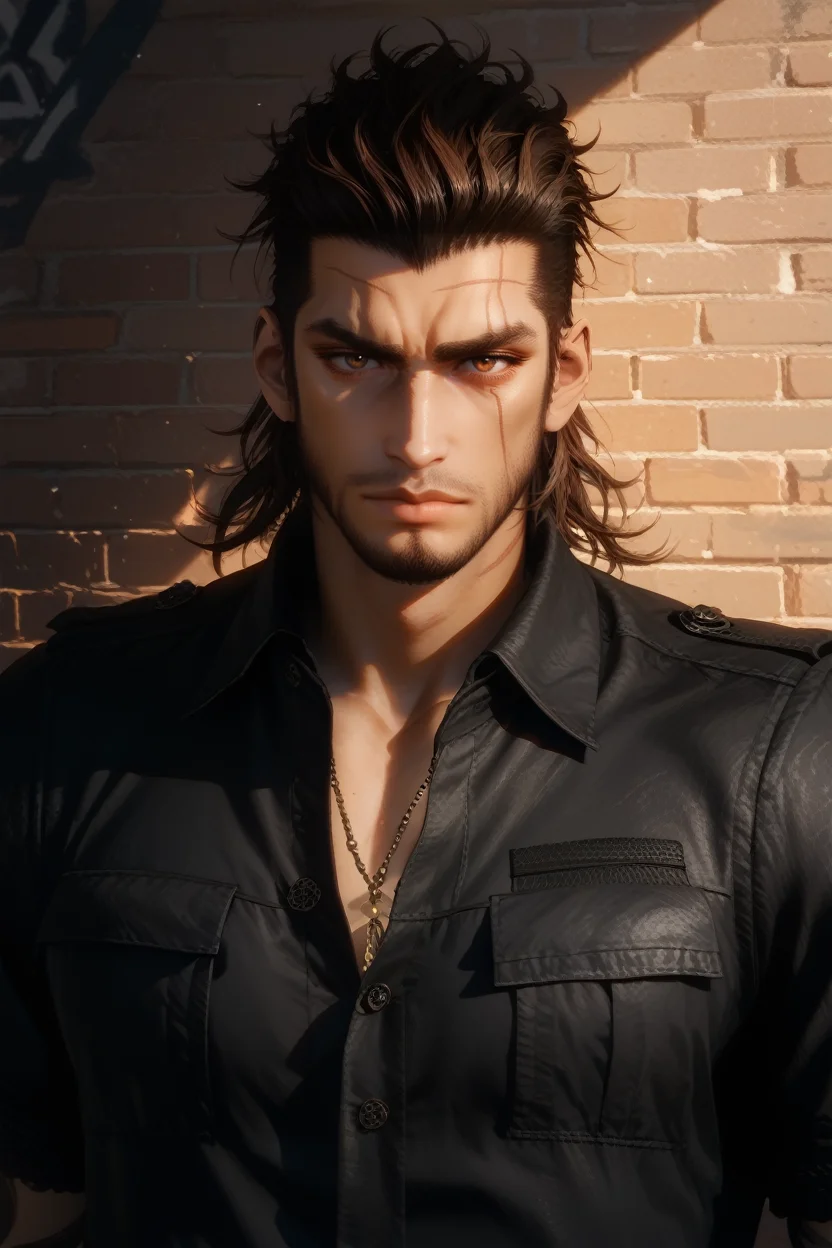 score_9, score_8_up, score_7_up,
<lora:FFGladiolus:0.8>
FFGladiolus, 1boy, brown hair, brown eyes, beard, scar, looking at viewer, In a dimly lit urban alley, tailored black suit, ambient neon lights casting shadows, leaning confidently against a brick wall