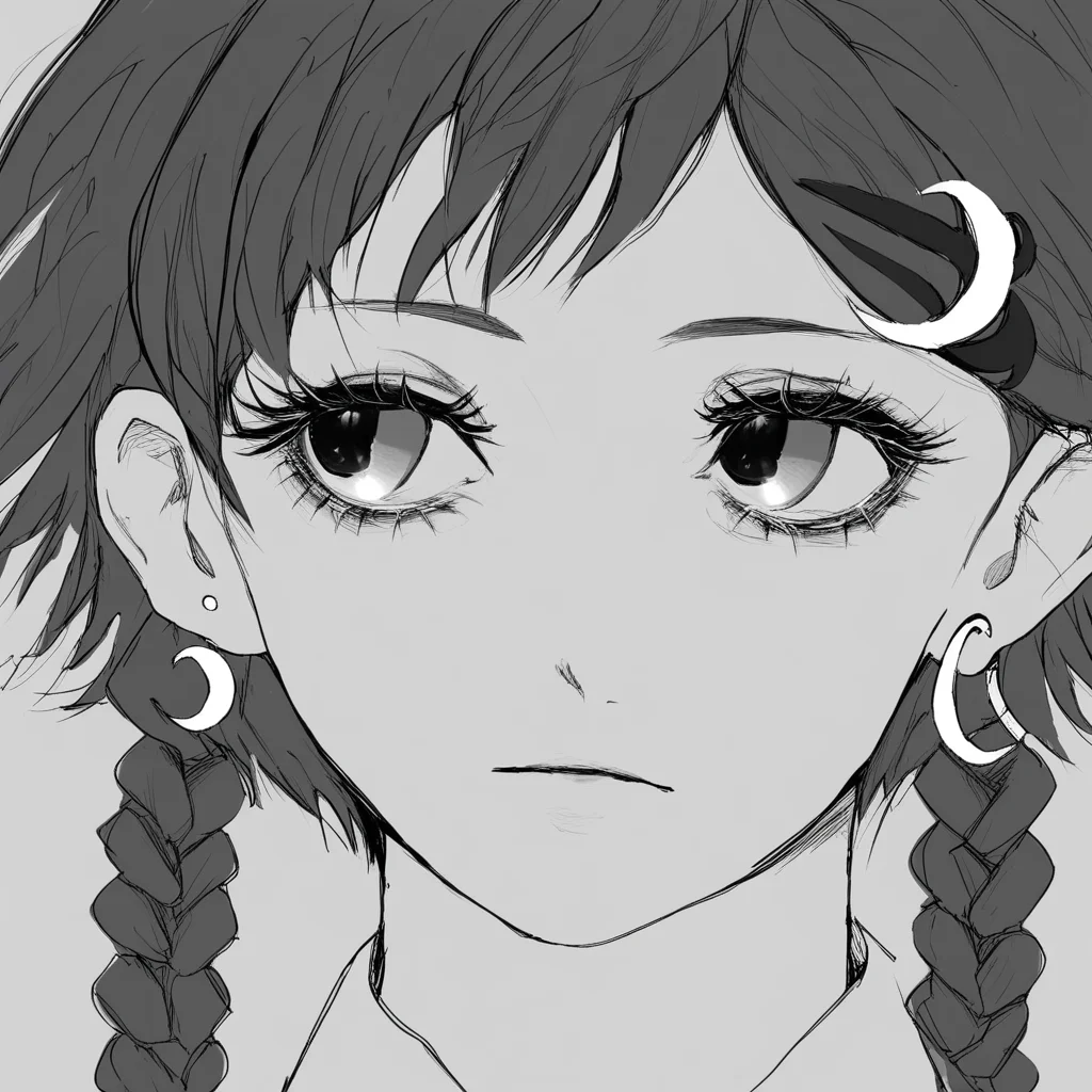 earrings, sideways, eyelashes, crescent earrings, twin braids, crescent, blood, hairclip, short hair