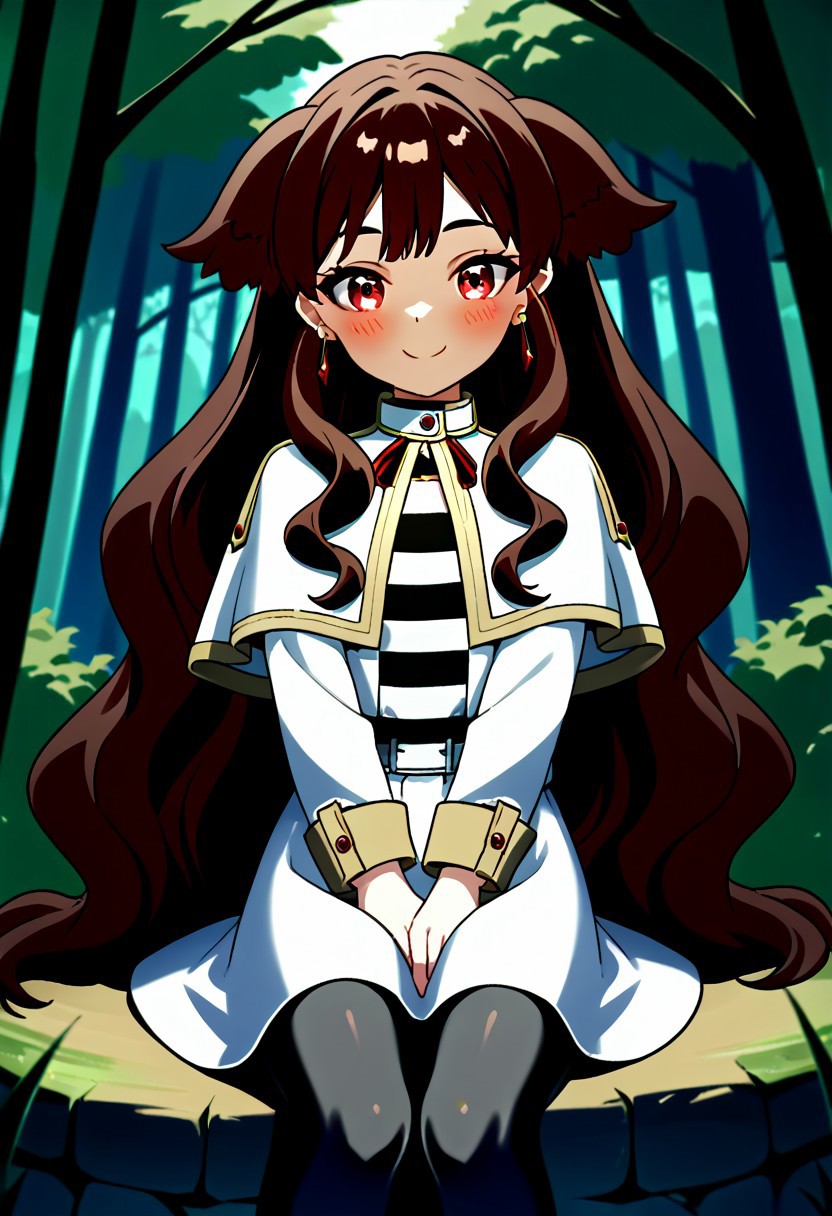 score_9, score_8_up, score_7_up, score_6_up, score_5_up, score_4_up,, 1girl, solo, original anime,
Koorimoto Man, Very Long Hair, Brown Hair, Wavy Hair, Short Bangs, Wavy Hair, Two-Tone Hair, Mammoth Ears, Flat Chest (Red Eyes: 1.2), ((Short))
<lora:frieren-cosplay-ponyxl-lora-nochekaiser:1>, frieren cosplay, frieren (cosplay), shirt, long sleeves, jewelry, pantyhose, earrings, striped, black pantyhose, capelet, striped shirt, skirt, white skirt,, forest, sitting, smile, blush, cowboy shot, looking at viewer