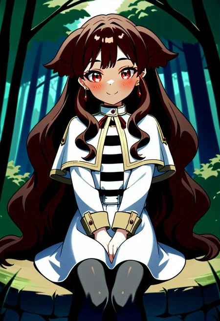 score_9, score_8_up, score_7_up, score_6_up, score_5_up, score_4_up,, 1girl, solo, original anime,
Koorimoto Man, Very Long Hair, Brown Hair, Wavy Hair, Short Bangs, Wavy Hair, Two-Tone Hair, Mammoth Ears, Flat Chest (Red Eyes: 1.2), ((Short))
<lora:frieren-cosplay-ponyxl-lora-nochekaiser:1>, frieren cosplay, frieren (cosplay), shirt, long sleeves, jewelry, pantyhose, earrings, striped, black pantyhose, capelet, striped shirt, skirt, white skirt,, forest, sitting, smile, blush, cowboy shot, looking at viewer