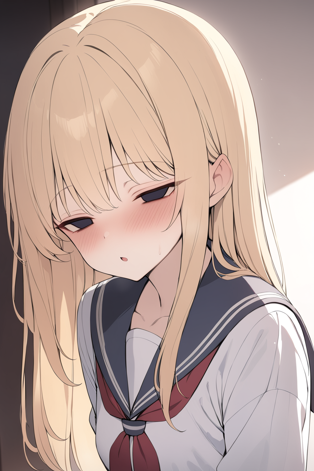 masterpiece, best quality,  <lora:xenon:0.8>,  empty eyes, half-closed eyes,school uniform, blonde hair,