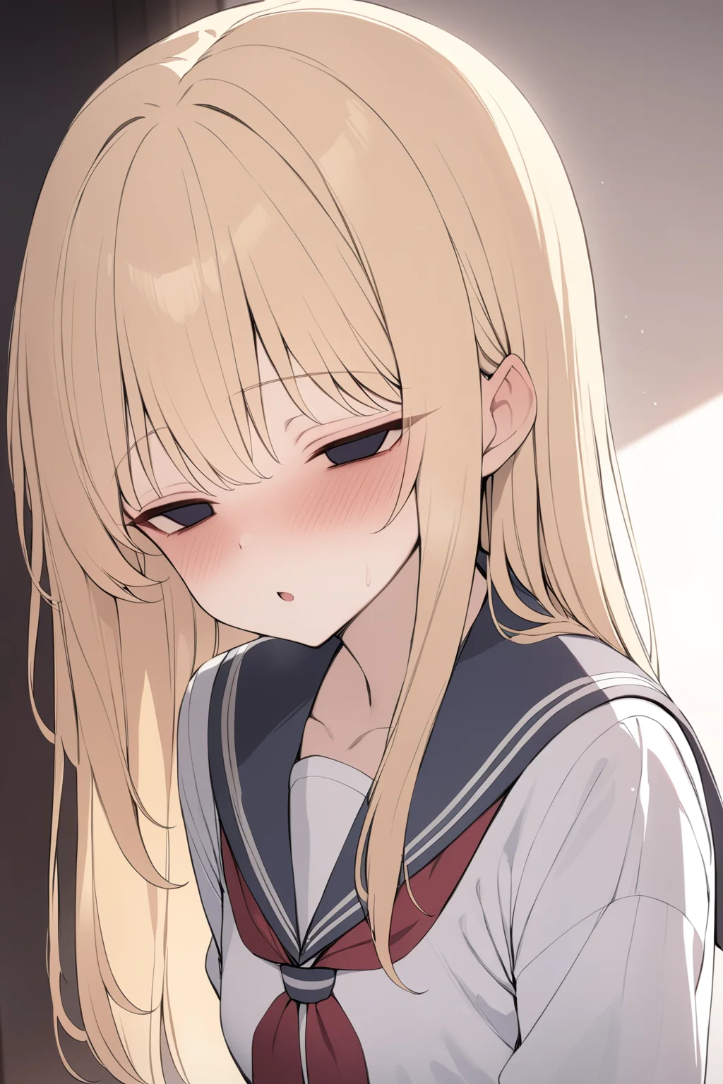 masterpiece, best quality, <lora:xenon:0.8>, empty eyes, half-closed eyes,school uniform, blonde hair,