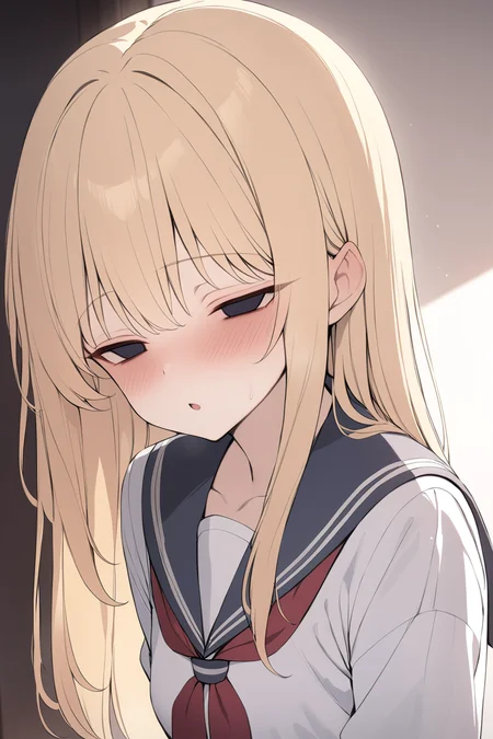 masterpiece, best quality, <lora:xenon:0.8>, empty eyes, half-closed eyes,school uniform, blonde hair,