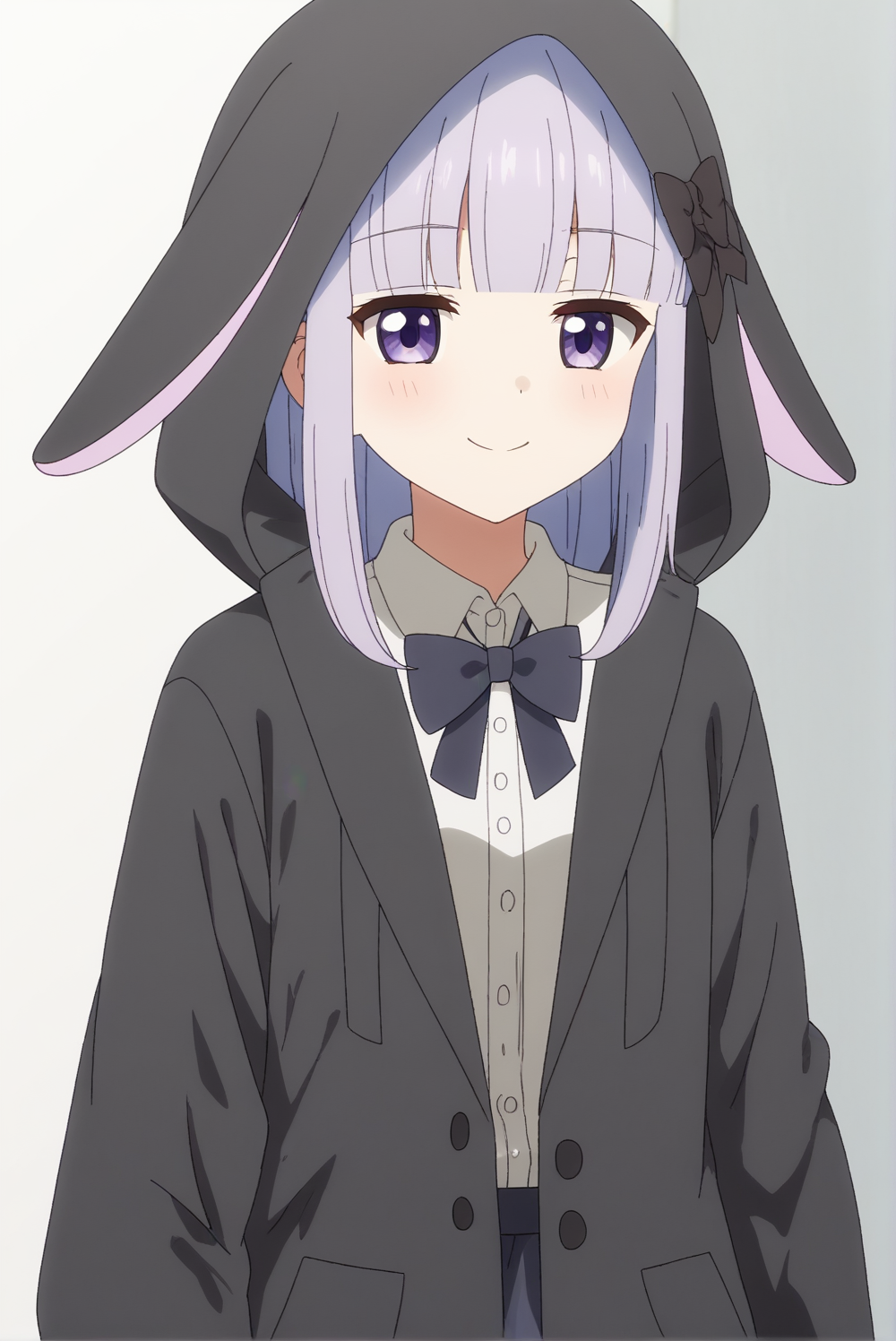 <lora:Lilishka:0.7>, Lilishka, hooded jacket, black jacket, white background, upper body, smile