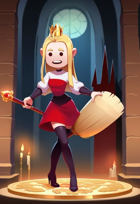 score_9, score_8_up, score_7_up, 1girl, solo,  beautiful, savannahXYZ of darkness the Demon queen, blonde hair, darkness amor, legplate, high heel, holding a chaos spear, Arrogant and happy, background (Evil underworld city city of Helltopia, town hall, vendors stall, gold coin, flying broom, dark castle),
<lora:savannahXYZ:1.0>,