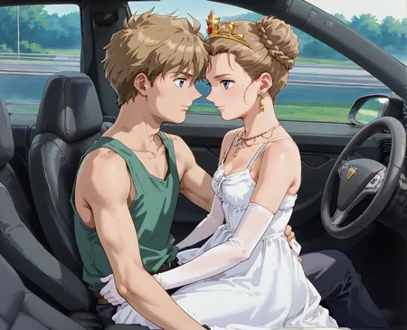 score_9,score_8_up,score_7_up,masterpiece, best quality, <lora:WHM 0.2v:0.5>, WHM, 2D,anime,
<lora:cowgirlAtcar:0.6> cowgirlxxsexxx, upright straddle, hetero, 1boy, 1girl, girl on top, cowgirl position, from side, car steering wheel, 
cowgirlxxsexxx, upright straddle, hetero, 1boy, 1girl, girl on top, cowgirl position, from side, car steering wheel,
BREAK
<lora:Relena_Darlian_Gundam_Wing_Pony:0.7>,relena,blue eyes, brown hair,(hair up,tiara,earrings),jewelry,necklace,bare shoulders,elbow gloves,
lingerie, light smile, white dress, 
BREAK
 blue eyes,  pants, collarbone, green shirt, closed mouth, shirt, tank top, blue eyes, sleeveless, spiked hair, l <lora:Heero_Yui:0.5>