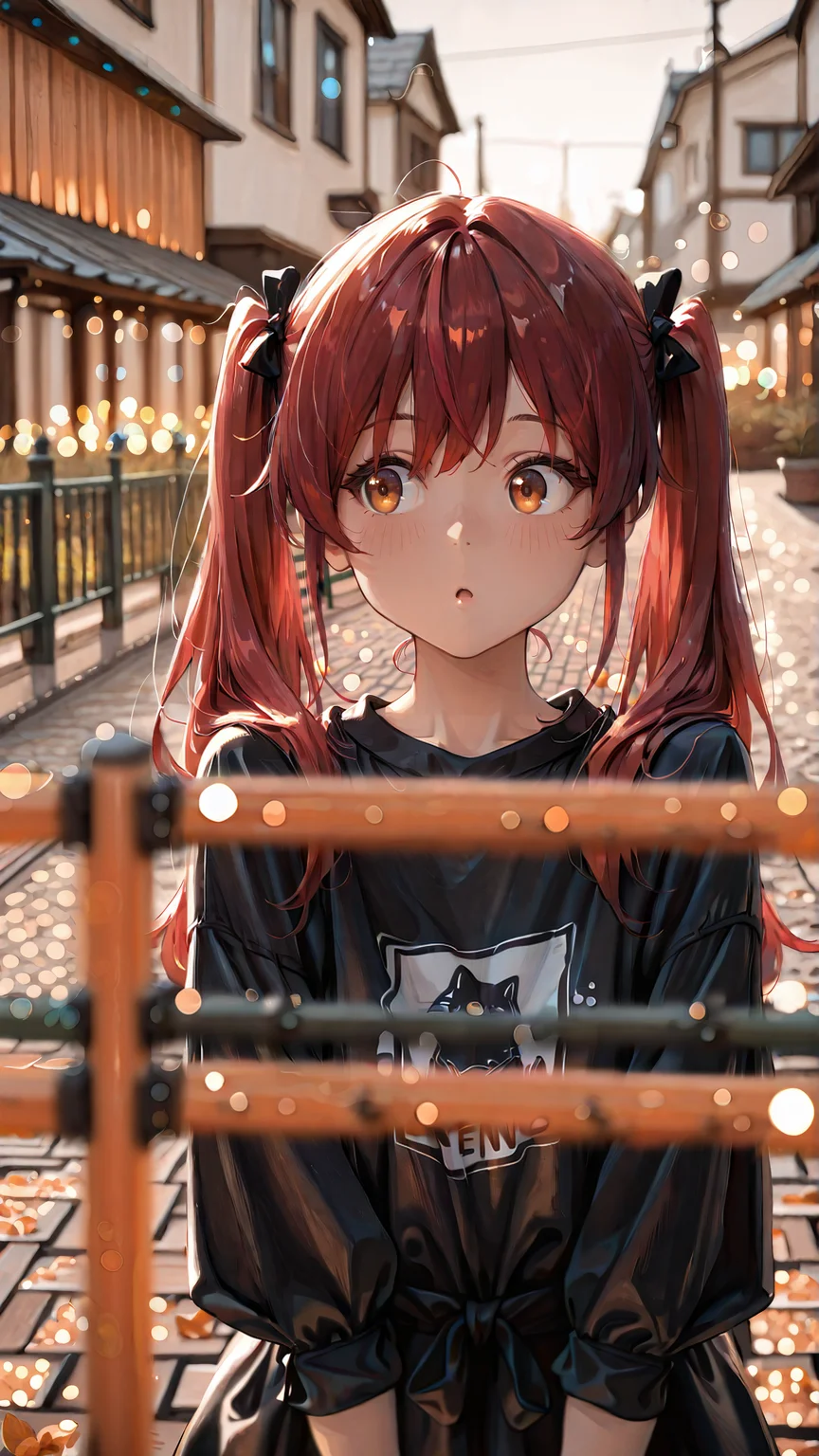 masterpiece, newest,absurdres,incredibly absurdres, best quality, amazing quality, very aesthetic,
1girl, depth of field, blurry foreground, bokeh, modern town, orange trees, fences, red hair, twintails, long hair, curious,
<lora:re4lity:1> re4lity_sync_illu