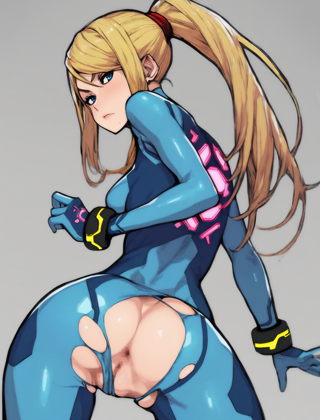 score_9, score_8_up, score_7_up, wabaki_style, BREAK
 1girl, samus aran, zero suit,  from behind, looking back, torn clothes, 
<lora:wabaki_xl4:1>