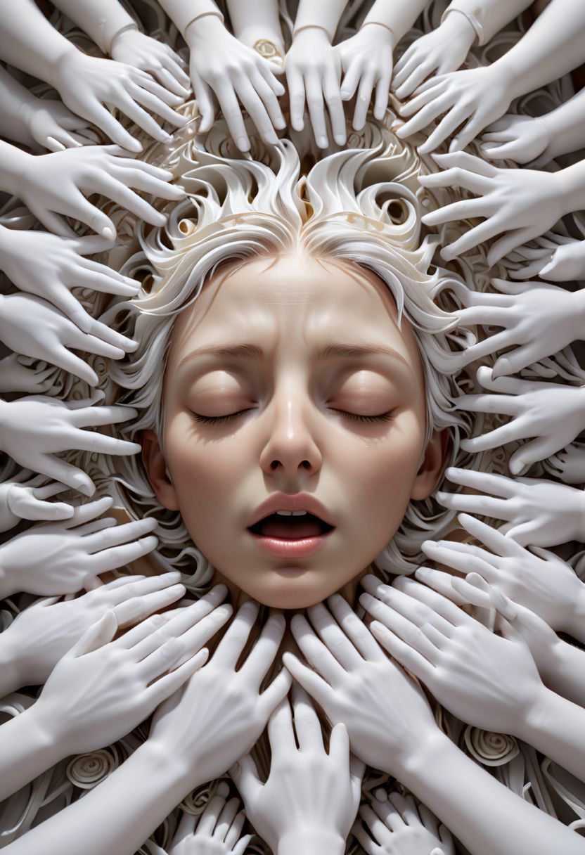 (masterpiece, best quality, high resolution), white hands emerging from a singularity, sleeping face, many hands, vortex, intricate detail, 8k, hdr