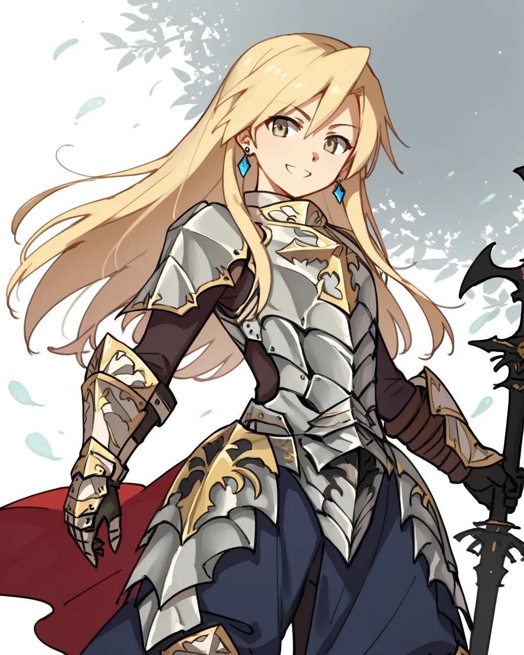 score_9, score_8_up, score_7_up, score_6_up, score_5_up, score_4_up, BREAK source_anime,<lora:add-detail-xl:1>,<lora:Expressive_H:1>,
<lora:Princess_PONY:1>,princess, 1girl, solo, long hair, blonde hair, grey eyes, armor, earrings, gauntlets, greaves,smile,