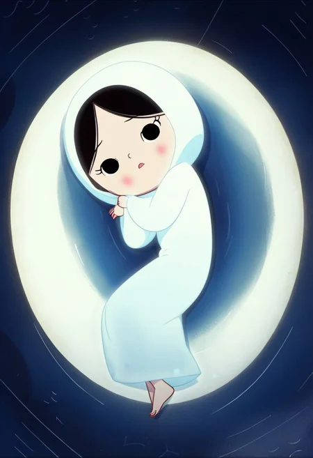 zPDXL3, source_cartoon, Perfect Hands, full body,
1girl, solo, sea bottom, looking at viewer, saoirse, black hair, black eyes, blush, ghost, hood up, robe, barefoot, glowing, lying under the sea, from above, lying on side, facing at viewer, feeling cold, eyes closed, emotionless, open mouth, sleeve past wrist, slim body, long body, highlight cloth wrinkle, anime style face, dark blue background,
<lora:Perfect Hands:1> <lora:Saoirse_-_The_Song_of_the_Sea-000009:1>