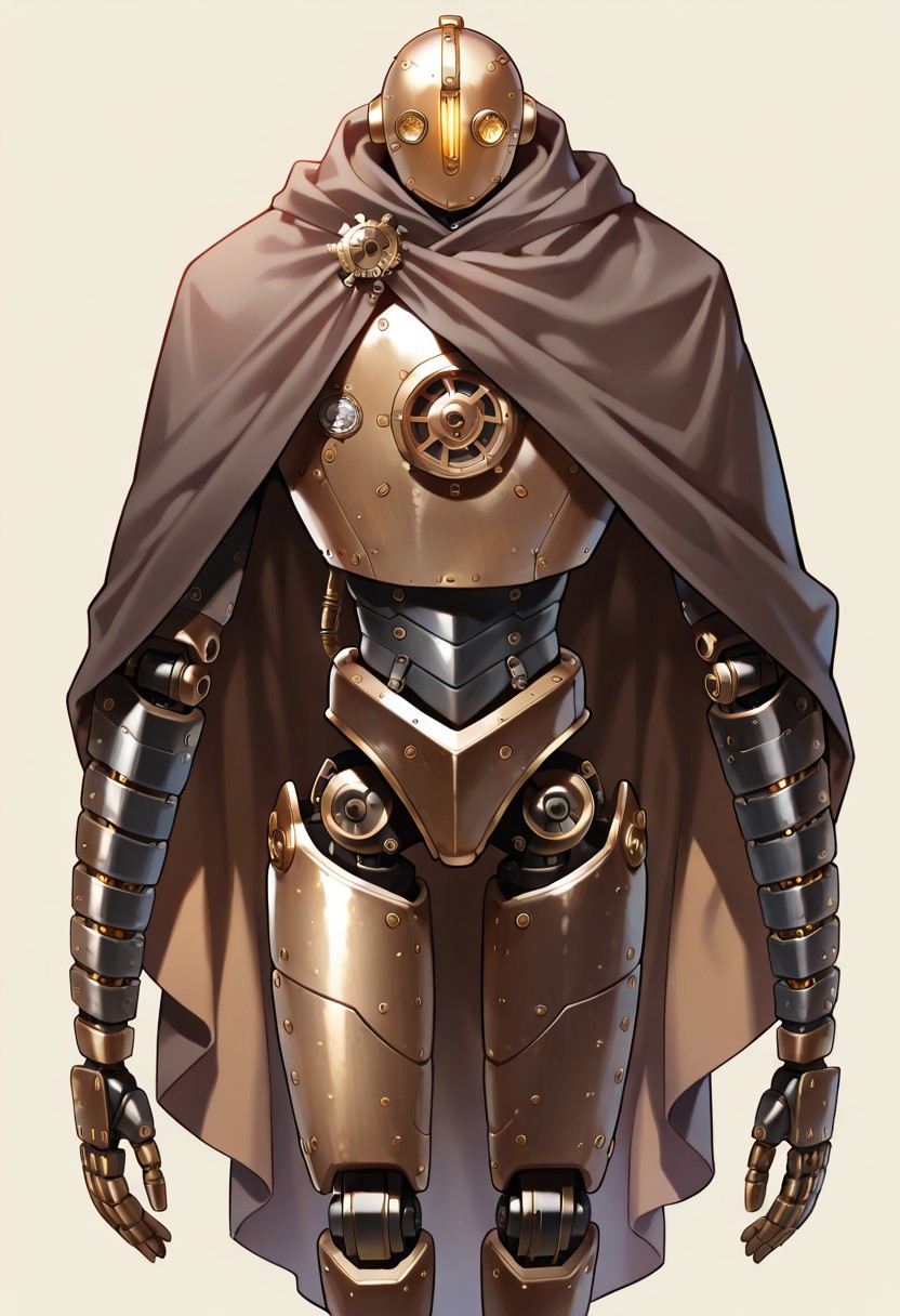 masterpiece, best quality, 
BREAK, (solo), 1other, ((humanoid)), (((no human))), (((steampunk))), (((mechanical body))), (((automaton))), 
(((cloak))), (segmented arms), ((multiple segmented mechanical arms)),
 looking at viewer, standing, 
<segment:yolo-Anzhc Face seg 640 v2 y8n.pt,0.4,0.5//cid=1>
simple background,