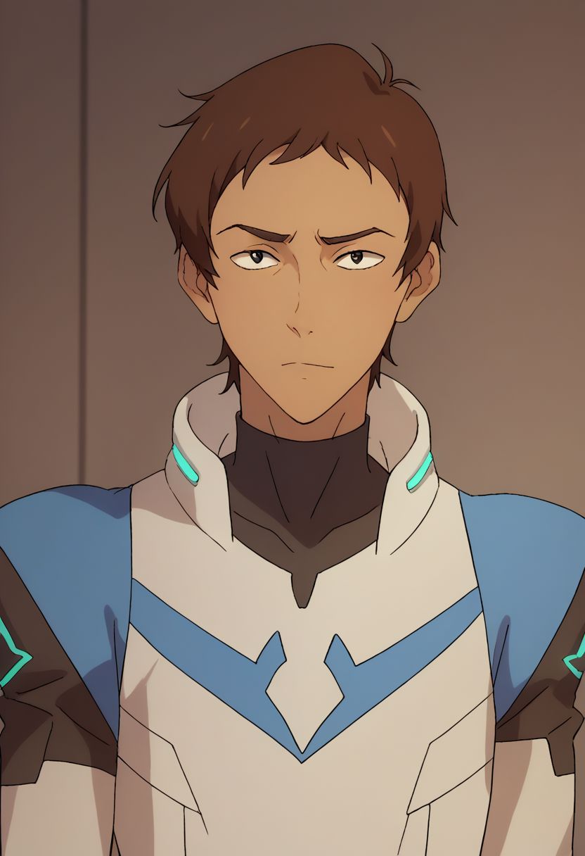 score_9, score_8_up, score_7_up, source_anime, highly detailed, 
lance, 1boy, male focus, solo, brown hair, black eyes, dark skin, dark-skinned male, armor, neon trim, bodysuit, blue bodysuit, upper body.
indoor, sci-fi,