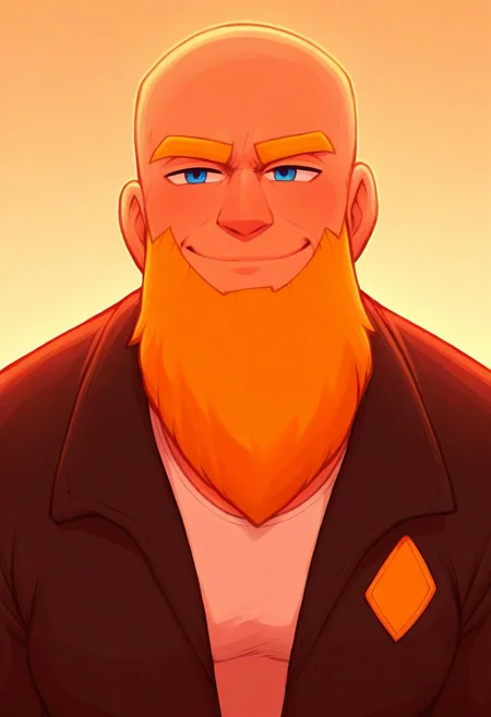 score_9, score_8_up, score_7_up, score_6_up, score_5_up, score_4_up, rating_questionable <lora:wolfconf_style_1:1, <lora:add-detail-xl:1.5>, Bright Blonde Bald, Closeup, Bust portrait, (In The School/School Background, School Gym, School Scenery), 1boy, {Strong Triangular Jawline}, bodybuilding, {massive pectoral}, {beefy muscle}, Tall, Goliath, Rugged Features, Chiseled Features, Mature Male, 40-Year Old Man, {Thick Bright Yellow Eyebrows}, Jacket, Blue Eyes, Brawl Stars Style, Saying Hi, Closed Mouth Smile, Highlights, Neutral Lighting, {Low Contrast Color}, {very long beard}, Cool Lighting, <lora:Cruz'sBeardedMan:0.7>