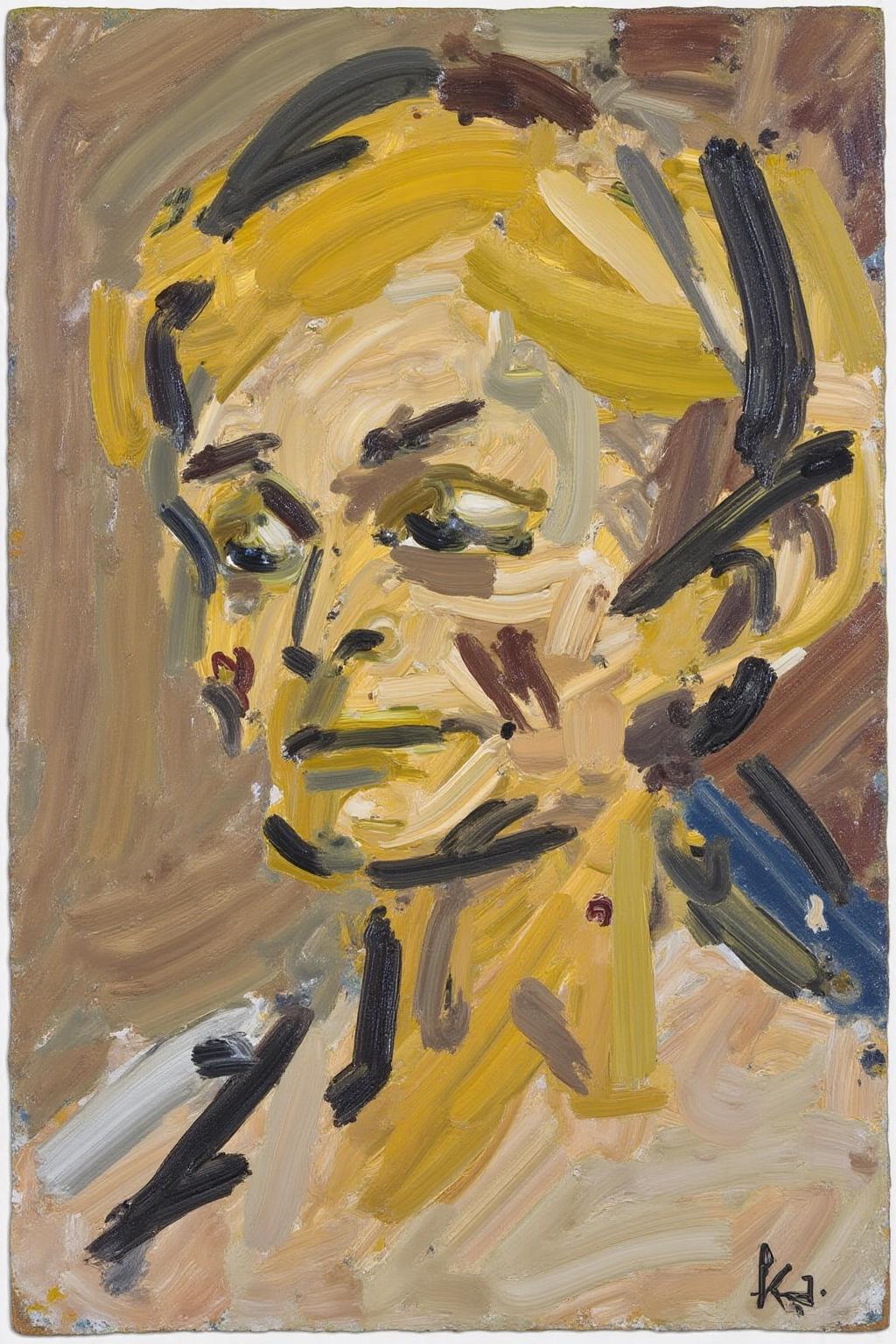fraauer1 painting of the sailor moon, created with thick, expressive brush strokes in an abstract style. The artwork features a chaotic, emotional depiction of a Sailor moon's face, rendered in various shades of yellow, brown, and beige. The face is abstracted, with broad, sweeping brushstrokes creating the form. The eyes are depicted as swirling, chaotic masses of color, with the nose and mouth similarly abstracted into expressive, swirling patterns. <lora:fraauer1_cap_d6a3:1.0><lora:811768129400302174:0>