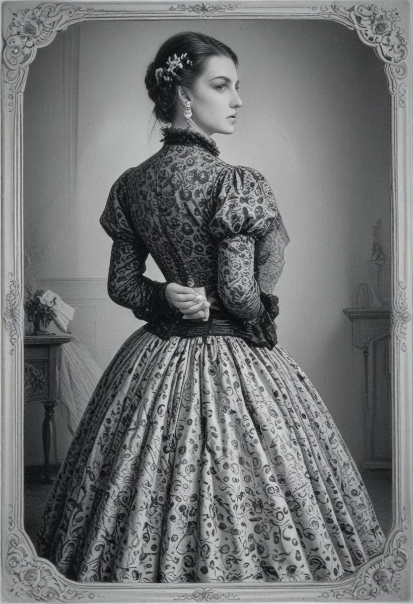 patterned back of a card, victorian_style, (llbreton, monochrome,greyscale)