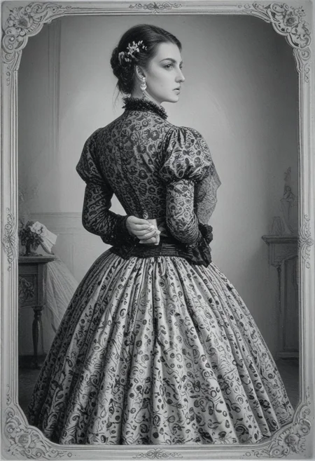 patterned back of a card, victorian_style, (llbreton, monochrome,greyscale)