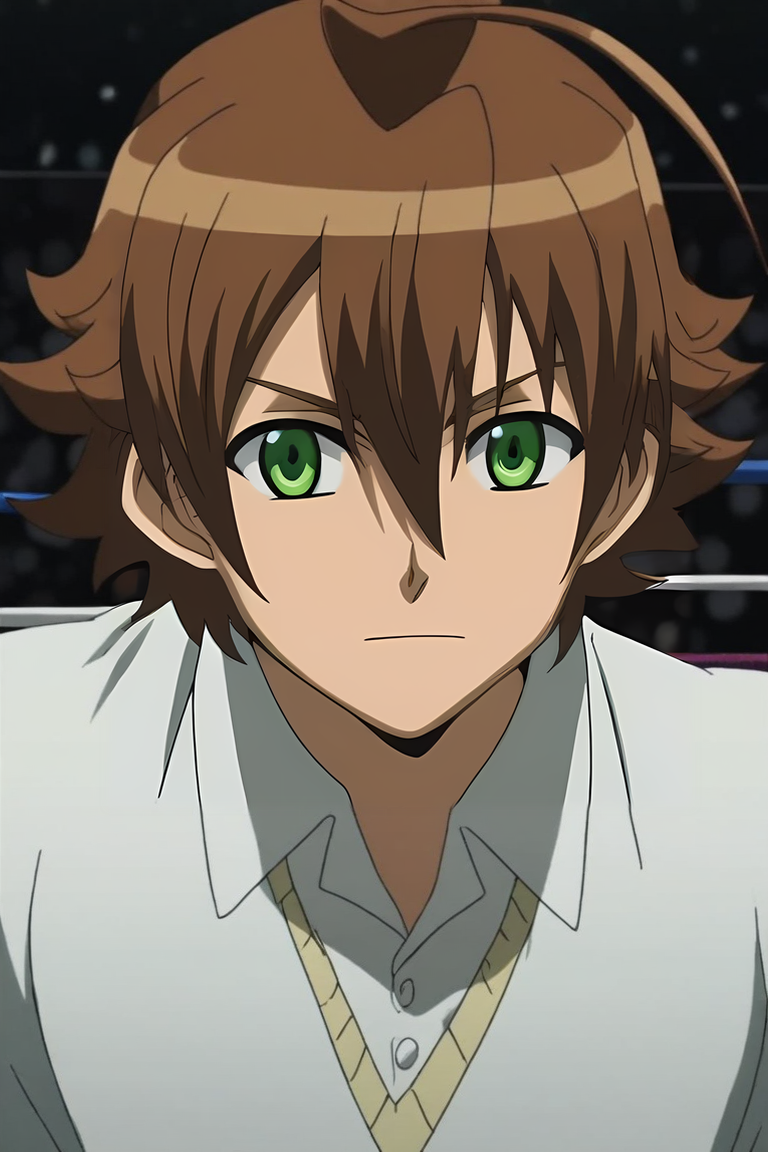 score_9, score_8_up, score_7_up, source_anime, intricate details, anime screencap, anime coloring, official style, looking at viewer, , , 1boy, solo, male focus, <lora:tatsumi_akame_ga_kill_pony:0.94>, tatsumi_akame_ga_kill, brown hair, green eyes, short hair, hair between eyes, ahoge, , fedora, wrestling ring, , <lora:sdxl_lightning_8step_lora:1>