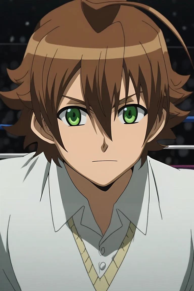 score_9, score_8_up, score_7_up, source_anime, intricate details, anime screencap, anime coloring, official style, looking at viewer, , , 1boy, solo, male focus, <lora:tatsumi_akame_ga_kill_pony:0.94>, tatsumi_akame_ga_kill, brown hair, green eyes, short hair, hair between eyes, ahoge, , fedora, wrestling ring, , <lora:sdxl_lightning_8step_lora:1>