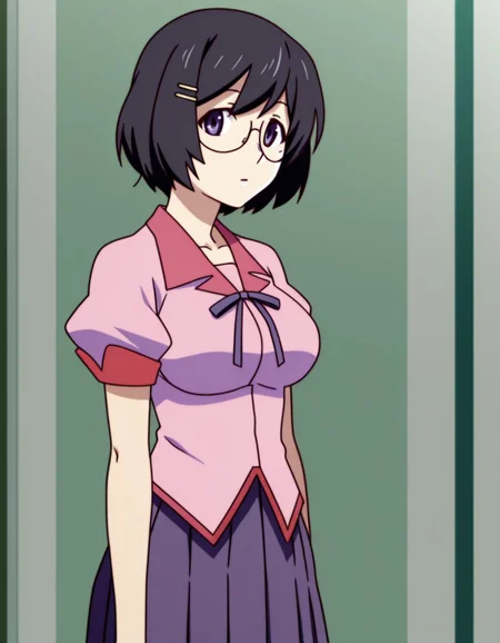 1girl, masterpiece
,recent
, hanekawa tsubasa
, short hair, black hair
, naoetsu high school uniform, glasses
,looking at viewer
,anime screencap
<lora:monogatari_illustrious:1>