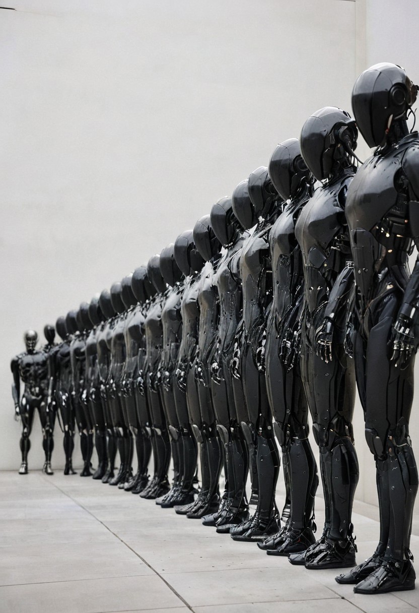 noface cyborg standing in a line
