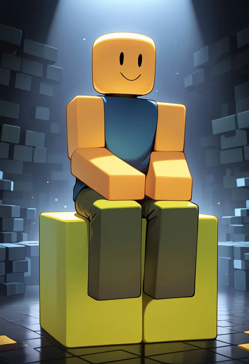 masterpiece, best quality, amazing quality, very aesthetic, absurdres, newest,
roblox, sitting on cat, floating blocks,
noob, solo, smile, colored skin, yellow skin, 1boy, yellow block arms, green block legs, round head, , closed mouth, blue shirt, green pants, solid oval eyes, sleeveless,