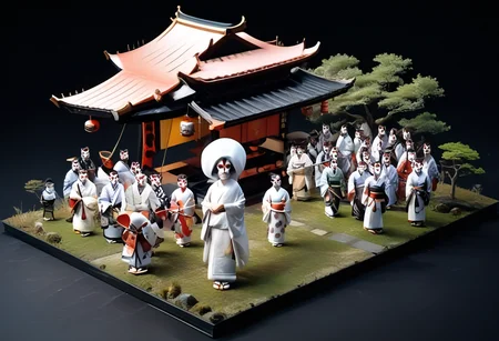 score_9,score_8_up,score_7_up,masterpiece,best quality,source_real,realstic,photorealstic,
KitsuneNoYomeiri_BridalProcession,,cherry blossom tree,sash,architecture,japanese traditional architecture,,standing,<lora:BDpony_KitsuneNoYomeiri_V1-5928:1>,:,<lora:IsoPixel-PDXL:1>,ispzxll,simple background,isometric,miniature,diorama,no people,black background,from above,<lora:add-detail-xl:1>,mysterious atmosphere