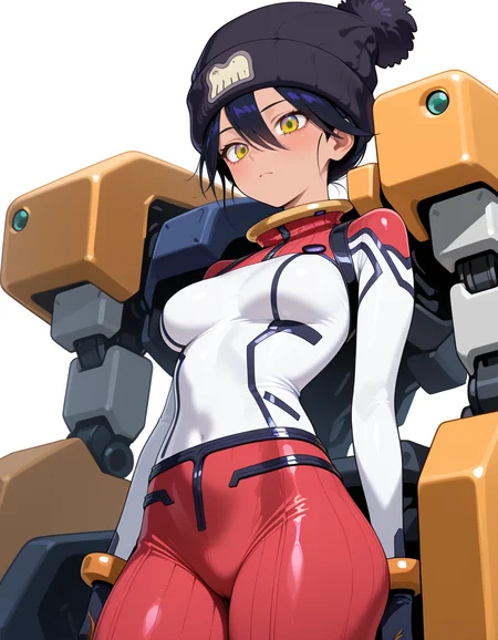 1girl,medium breasts, thick thighs,
masterpiece, best quality, amazing quality, very aesthetic, absurdres
<lora:nyaan_(gundam)-koto-Illustrious  :1> nyapil, dark skin , black hair, hair between eyes, multicolored eyes, yellow eyes, mecha pilot suit, multicolored bodysuit, white bodysuit, red bodysuit,red pants,pom pom beanie,ribbed pants,black headwear, red pants,short hair