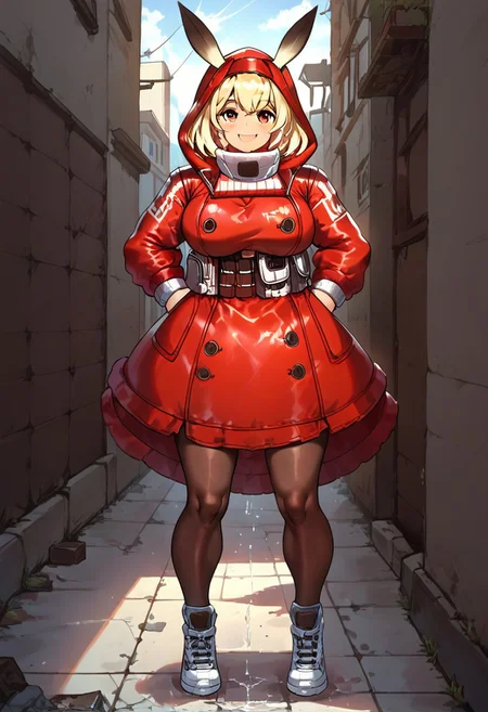 4k, Expressiveh, score_9, score_8_up, highly detailed, last origin,alvis (last origin), red hoodie, black leggings, sneakers, muscular, wet, olied up, oily skin,
((V sign, smile, full body shot)),
Streets, alley,
