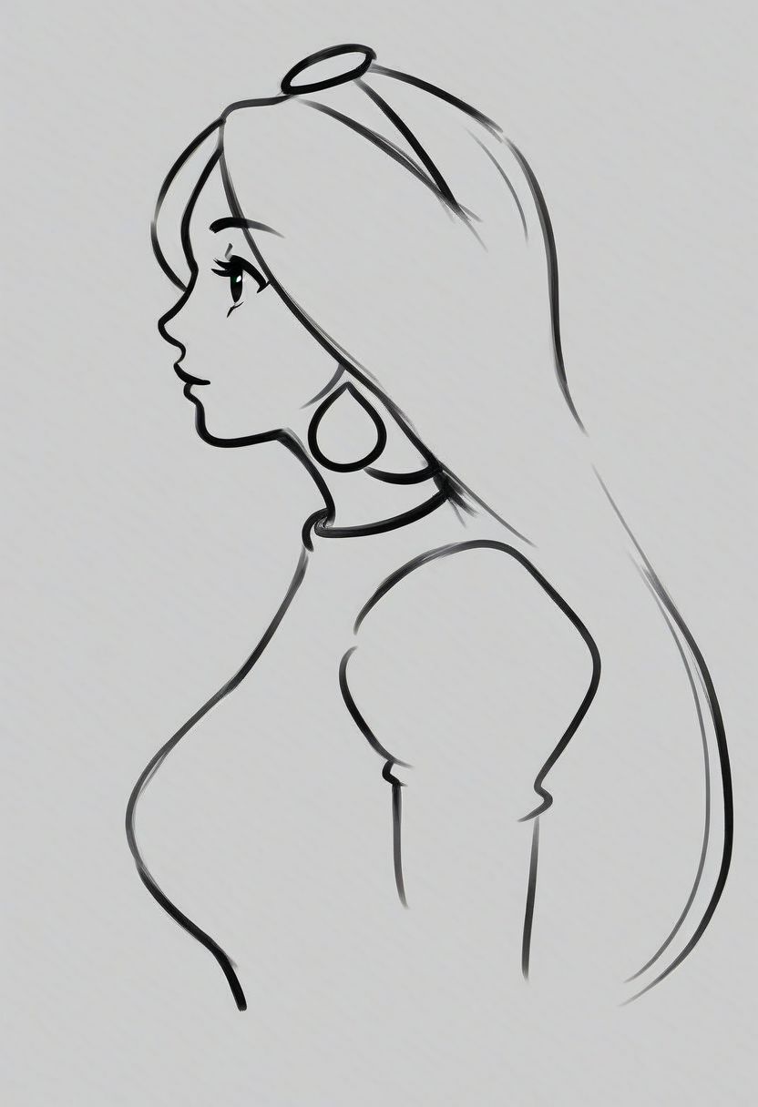 1girl, upper body, princess Jasmine,   ((solo)), from side, profile sketch, Minimalism, Greyscale, Stylized