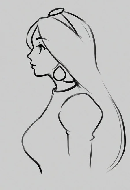 1girl, upper body, princess Jasmine,   ((solo)), from side, profile sketch, Minimalism, Greyscale, Stylized