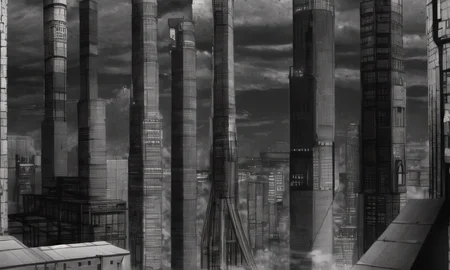 vast scenery, empty, city ruins, cables, tubes, clouds, smoke, megastructures, dystopian minimalistic buildings, (best quality:1.3), monochrome, grayscale, <lora:blame5:1>, g-pen sketches, rough outline, detailed shadow