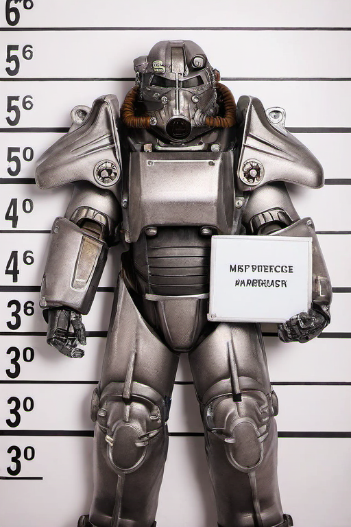 Masterpiece,High Quality,
 <lora:PE_MugShot:0.8> PEMugShot,holding a sign,
 <lora:PE_PowerArmor:0.8> PEPowerArmor