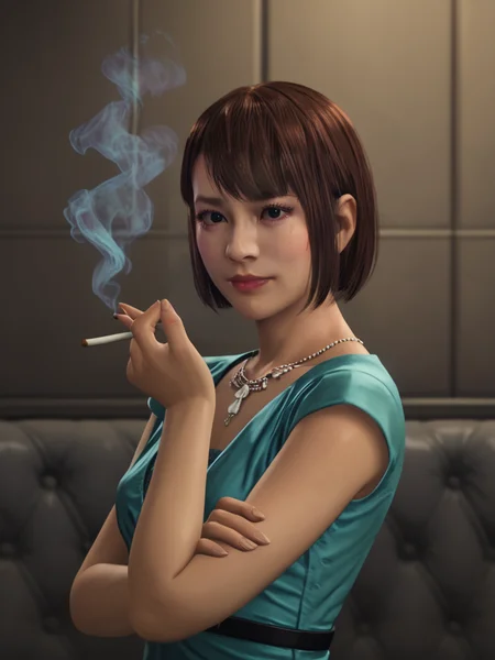 score_9, score_8_up,score_7_up,1girl, <lora:Saeko_Mukoda:0.8>saeko, aqua dress, holding cigarette,