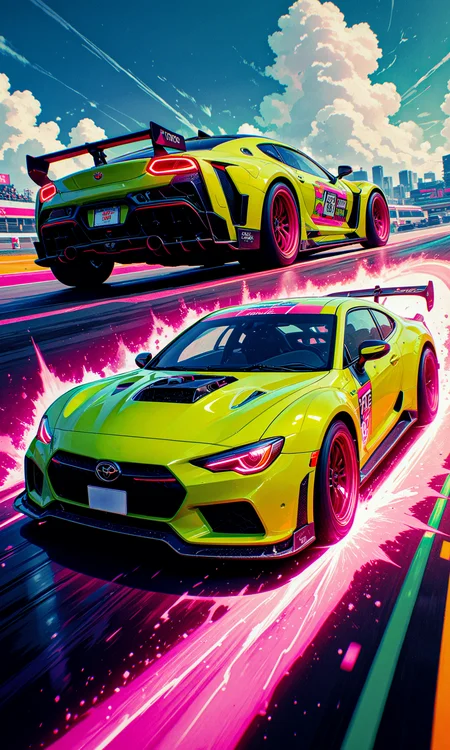 masterpiece, best quality, amazing quality, very aesthetic, absurdres, newest
digital art, dutch angle, partly out of frame, from side
custom Toyota GR Yaris
lime green, anime-inspired decals, futuristic aesthetics, wide-body kit, wide overfenders, deep-dish racing wheels, low-profile tires, tinted windows, sharp angles, aggressive stance, dynamic composition, cutting-edge technology
sense of chaos and urgency
in the style of cksc, in the style of cknc, in the style of ck-rw <lora:reij-detaILer v2:0.4> <lora:spo_sdxl_10ep_4k-data_lora_webui:0.8> <lora:ck-shadow-circuit-IL-000012:0.5> <lora:ck-nc-cyberpunk-IL-000011:0.4> <lora:ck-neon-retrowave-IL-000012:0.35>