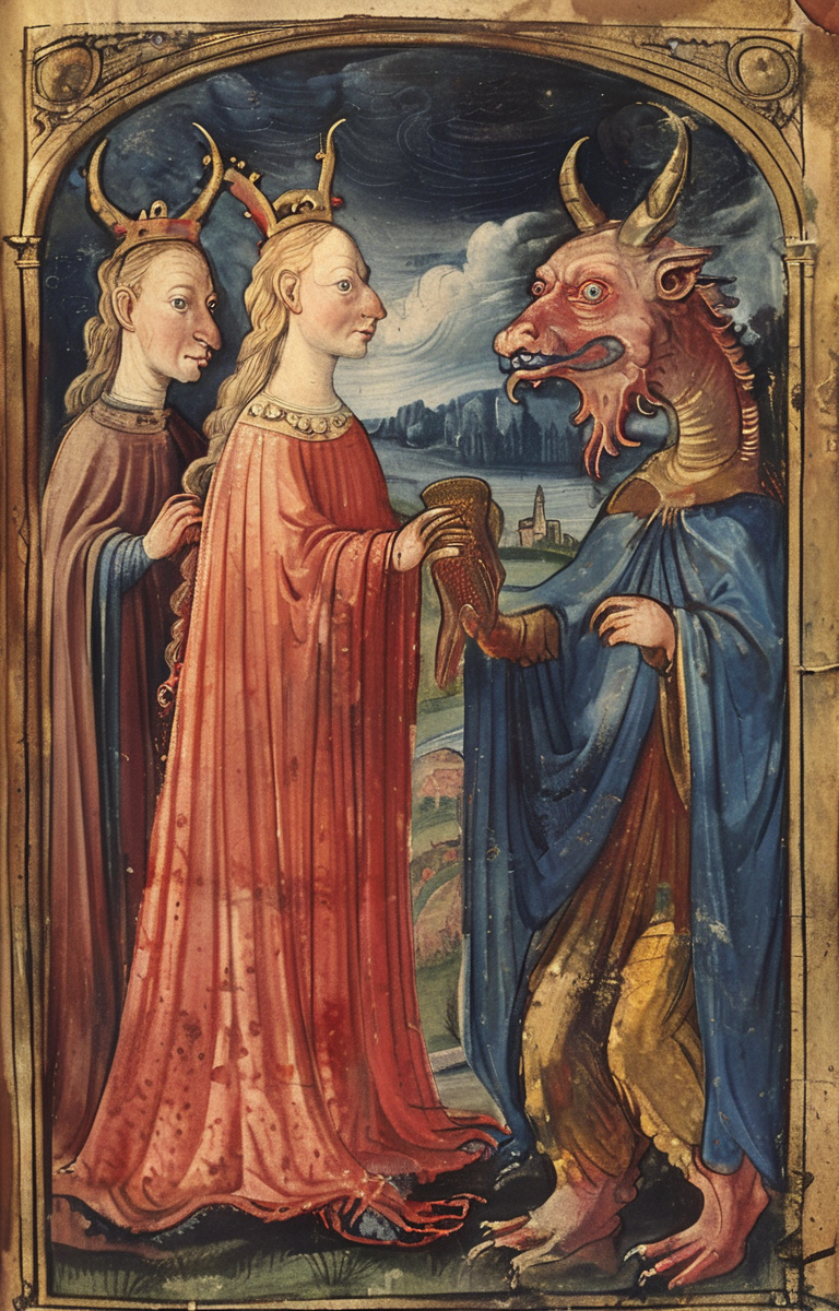 masterpiece,best quality,<lora:tbh207-sdxl:0.9>,illustration,style of Aberdeen Bestiary portrait of family