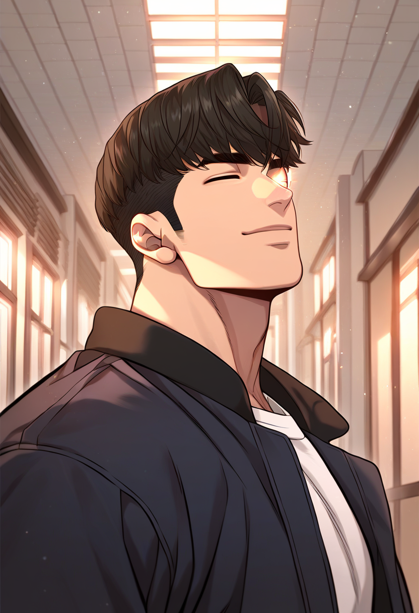 1boy, male focus, solo,
<lora:Character - Questism - Kang_Seok:1> kangseok, short hair, black hair, closed eyes, bara, 
,((zPDXL)), score_9_up, score_8_up, score_7_up, score_6_up, score_5_up, score_4_up, best quality, amazing quality, best aesthetic, amazing aesthetic, absurdres, year2023, uncensored, very nsfw, official art, official style, depth of field, detailed eye,
night, indoors, jacket, open jacket, hallway, (upper body:1.4), looking at viewer, 
<lora:Style - Expressive_H-000001:1> expressiveh