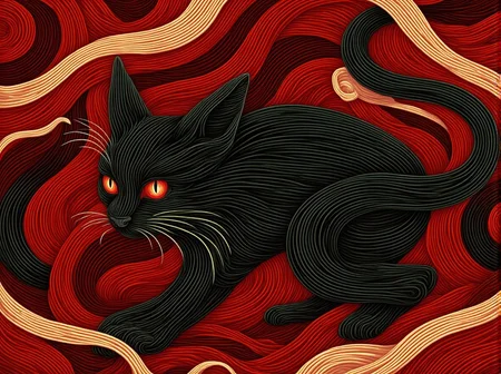 <lora:nule-flux-lora-E4.safetensors:1> nule style
In the heart of an ancient Russian forest, a large, black cat with long, flowing fur and fiery red eyes crouches in the shadows. The cat's fur is so thick and fluffy that it seems to absorb the dim light filtering through the trees, making it appear almost ethereal. Its large, pointed ears and long, delicate whiskers add to its mysterious presence. The cat's intense gaze, captured in a side view, is both mesmerizing and menacing, as if it is about to pounce on an unseen prey.
The background is a swirling tapestry of dark hues, with red and black patterns that mimic the intricate designs found in traditional Russian embroidery. The dramatic lighting casts long, shadowy stripes across the cat's body, emphasizing the contrast between the black fur and the red accents. Abstract elements, such as swirling lines and ethereal mist, create a sense of movement and tension, as if the forest itself is alive and watching.
The scene is both artistic and whimsical, with a touch of horror. The intricate details of the cat's fur and the forest environment are rendered with meticulous care, adding to the overall sense of foreboding and allure. The red background, with its swirling patterns, adds a layer of mystery and depth, making the scene both captivating and unsettling.