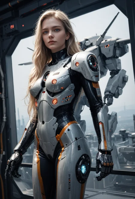 score_9, score_8_up, score_7_up, (RAW photo, 4k, masterpiece, high res, extremely intricate) (photorealistic:1.4), cinematic lighting blonde girl, solo focus, cowboy shot,indoors,the upper part of the body, extremely detailed 8k wallpaper, beautiful detailed eyes, artbook, photo, real, realistic, futuristic knight, (silver, long hair), mecha girl, mechanical parts, space station, Expressive Hues, Vibrant Palette, ironman suit ,<lora:add-detail-xl:3> <lora:hand 5.5:1>