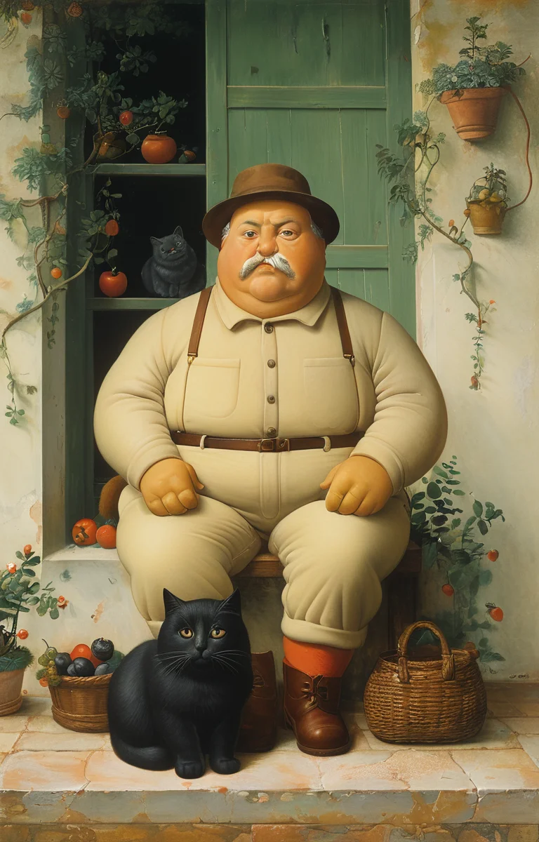 masterpiece,best quality,<lora:tbh145-sdxl:0.7>,cat,illustration,style of Fernando Botero,