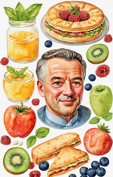 masterpiece,best quality,<lora:tbh32-sdxl:0.9>,illustration,food portrait of noble man