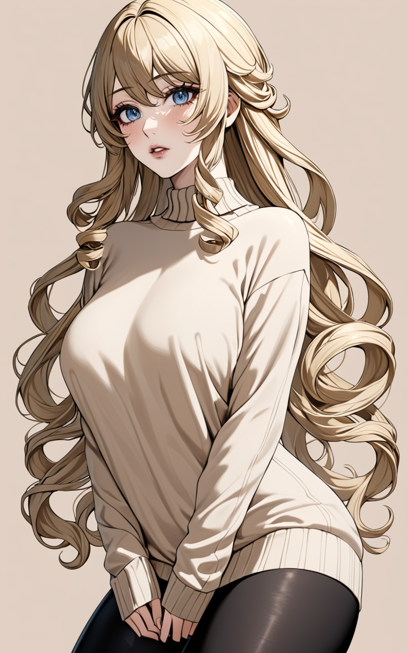 nsfw, extreme detailed woman, masterpiece, ultra-detailed, highly detailed art, an extremely delicate and beautiful, 1girl, solo, wariza, navia /(genshin impact/), long hair, blue eyes, beige sweater, black leggings, sneakers, parted lips, simple background, front side <lora:Navia_XL_LoRA:0.9>