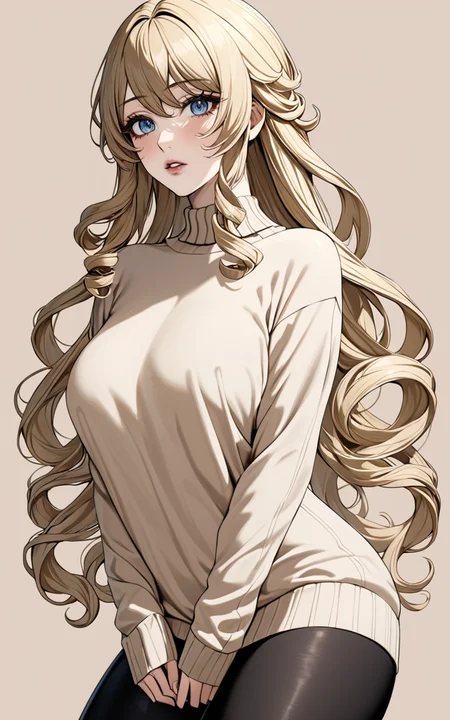 nsfw, extreme detailed woman, masterpiece, ultra-detailed, highly detailed art, an extremely delicate and beautiful, 1girl, solo, wariza, navia /(genshin impact/), long hair, blue eyes, beige sweater, black leggings, sneakers, parted lips, simple background, front side <lora:Navia_XL_LoRA:0.9>
