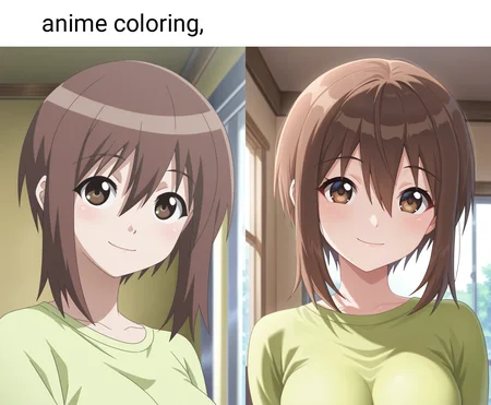 masterpiece, best quality, amazing quality, 1girl, solo, anime coloring, (portrait:1.2), n-motherww, brown eyes, brown hair, short hair, bangs, hair between eyes, sidelocks, medium breasts, green shirt, looking at viewer, smile, indoors, day, skindentation, detailed clothing folds, depth of field, sharp, high contrast, dynamic light <lora:Nagasumi_Mother_Seto_no_Hanayome_ill_v11:0.9>