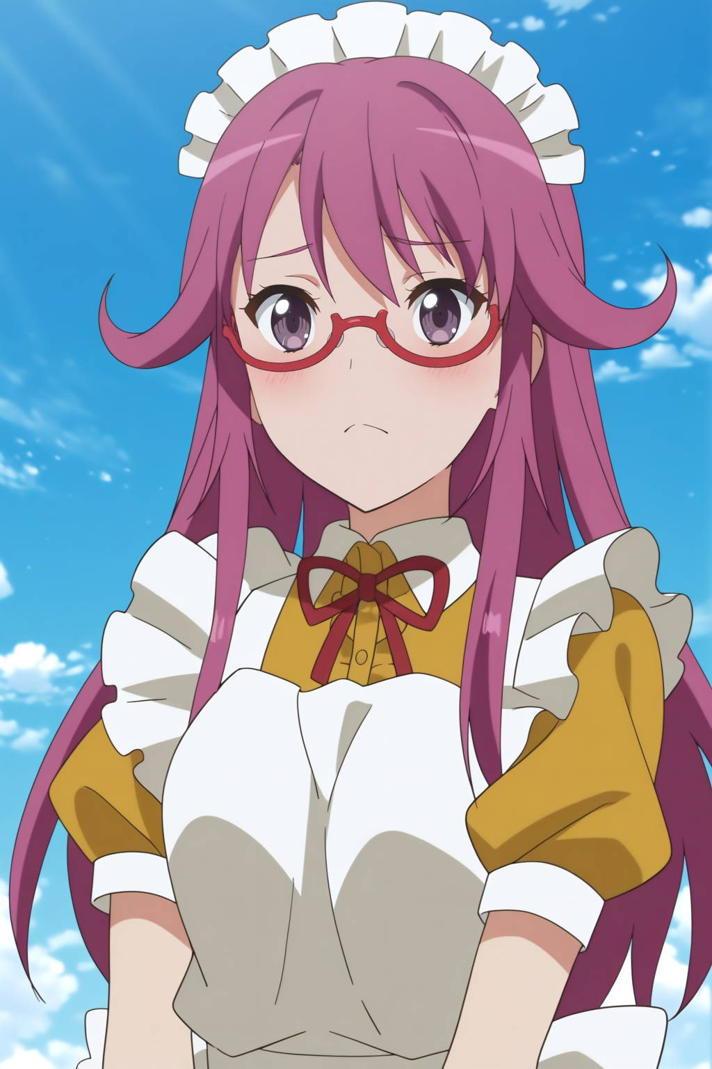 Tsuruko, semi-rimless eyewear, maid <lora:Haiyore_Nyaruko-san-illust:0.8>