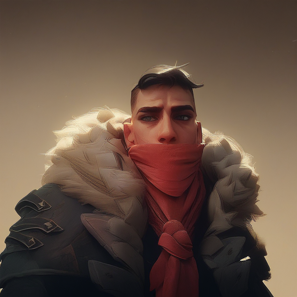 score_9, score_8_up, score_7_up, masterpiece, best quality, newest, absurdres, highres, 1boy, DDDismas-V1.1, bandana, scarf, red bandama, fur trim,
